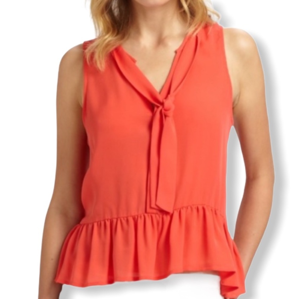 JOIE Aubrinna Matte Silk Peplum Ruffle Tank Top In Coral